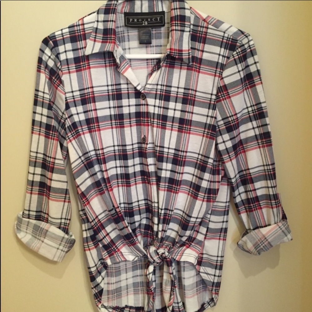 Cute Front Tie Button Up Plaid Shirt